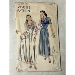 Vintage 1940's Vogue Pattern #5091 Women's Negligee Size 14 HTF